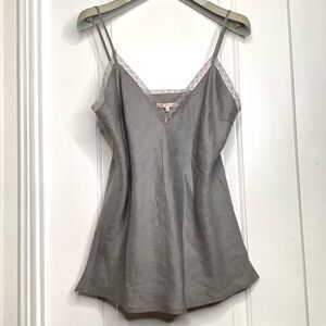 GOLD HAWK Gray Linen Nylon Lined Lace Trim V-Neck Cami Adjustable Slender Straps